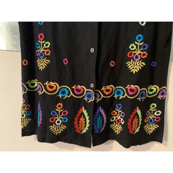 Linea by Louis Dell’Olio Linen Blend Floral Embroidered Jacket/Tunic Black M - Picture 2 of 16